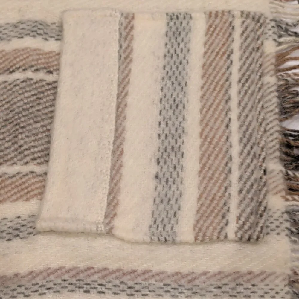 Viking Forsbro Wool Striped Bohemian Shawl Throw Fringed Beige Brown Gray